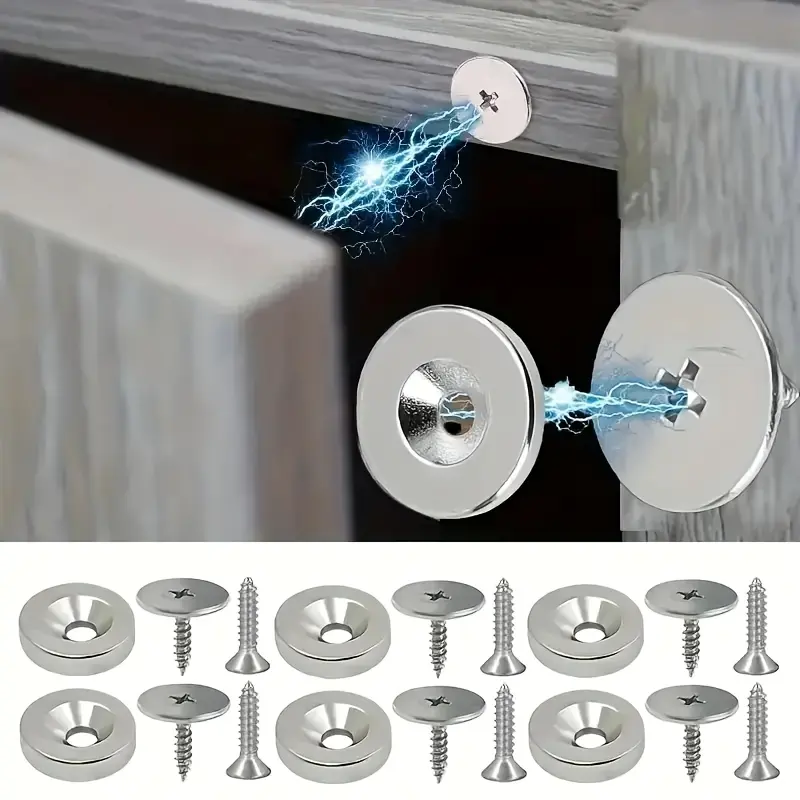 18/12 Invisible Magnetic Close Metal Latches with Hidden Handle, 6-Piece Set for Cabinet Surfaces, Kitchen Glass Doors, Invisible Latch