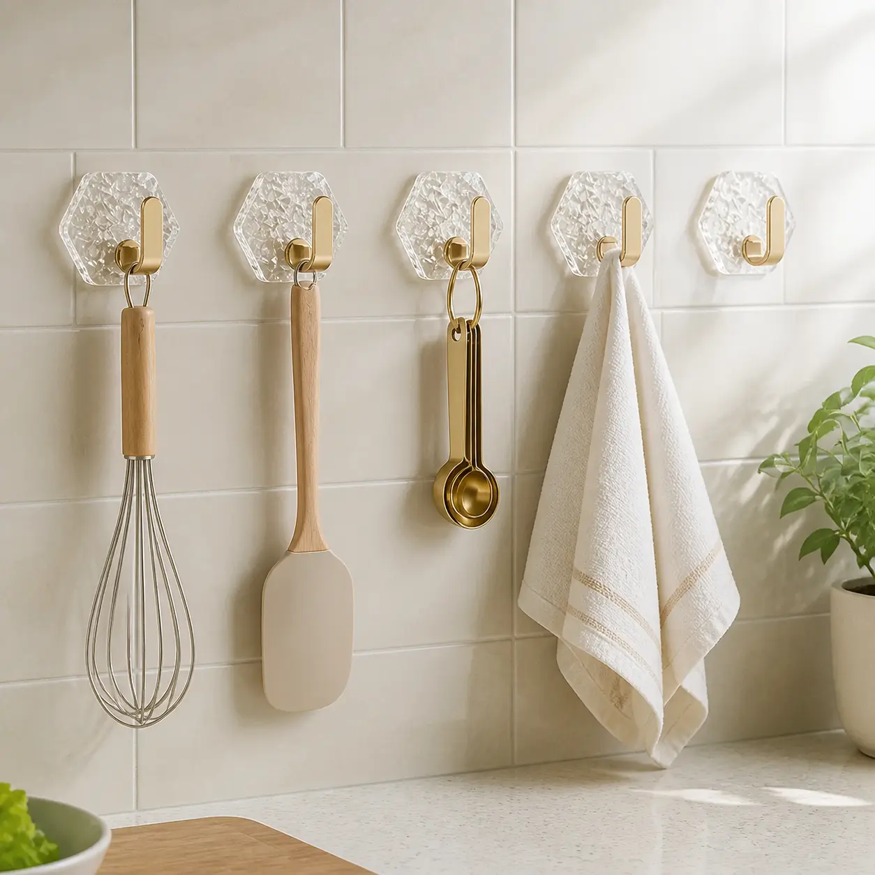 10/20-Pack Self-Adhesive Wall Hooks, Hexagonal Ripple Sticky Hooks for Bathroom & Kitchen, Waterproof Rustproof Hooks for Keys, Towels & Coats