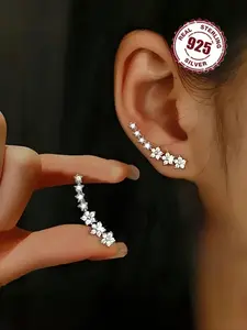 Ladies' Wedding Fashion with Exquisite Synthetic Zircon 925 Sterling Silver Inlaid Earrings Artificial Zircon Earrings