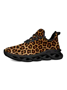 Exclusive Leopard Print Fashion Training Sneakers, Unique Graffiti Style Design, Classic Thick Sole with Colorful Laces, Essential for Young Women, Casual Sneakers, Thick Soled Sneakers