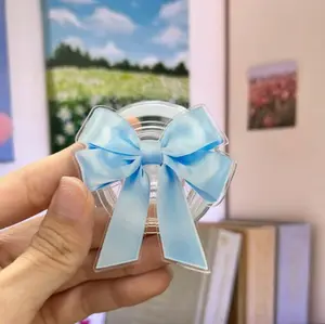 Blue Bow Magnetic Phone Grip, Cute Aesthetic Phone Holder, Kawaii Phone Accessory, Sweet Gift Idea