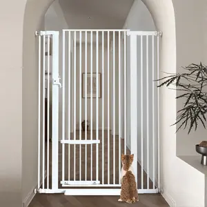 55.1" Extra Tall Pet Gate, 29.5-40.6" Extra Wide Cat Gate, With Adjustable Cat Door, Pressure Mounted Easy Walk Through Pet Gate with Door for Stairs, Doorways, Kitchen, Pet Gate, White, Mother's Day Gift