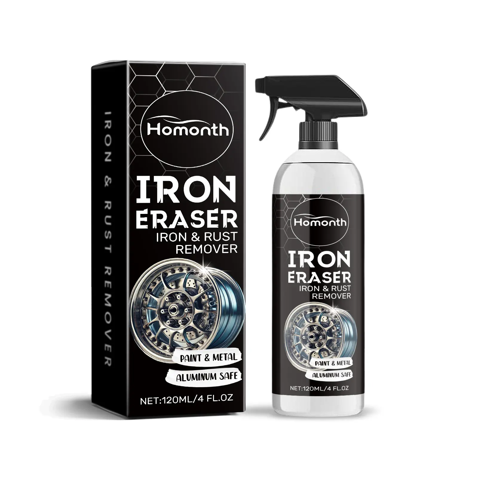 Car Rust Remover Spray Bottle with Sodium Carbonate - Car Cleaning, Decontamination, Descaling for Wheel Hubs and Tires