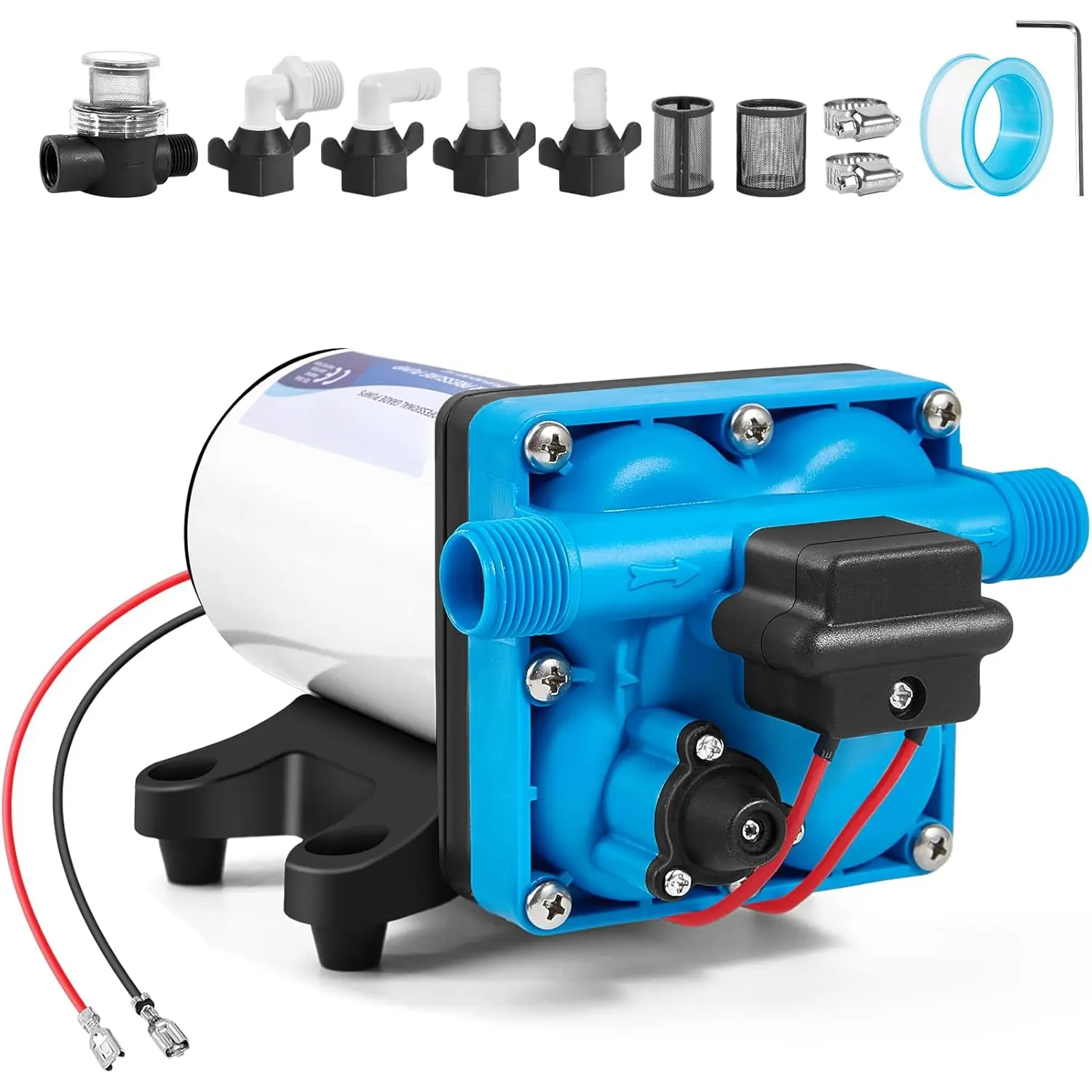 Rv Water Pump 12V DC Quiet 5.5GPM 70PSI,4 Chamber Self Priming Diaphragm Fresh Water  Pump with   Strainer for RV Marine,Camper,Boat,Garden,Travel Trailer