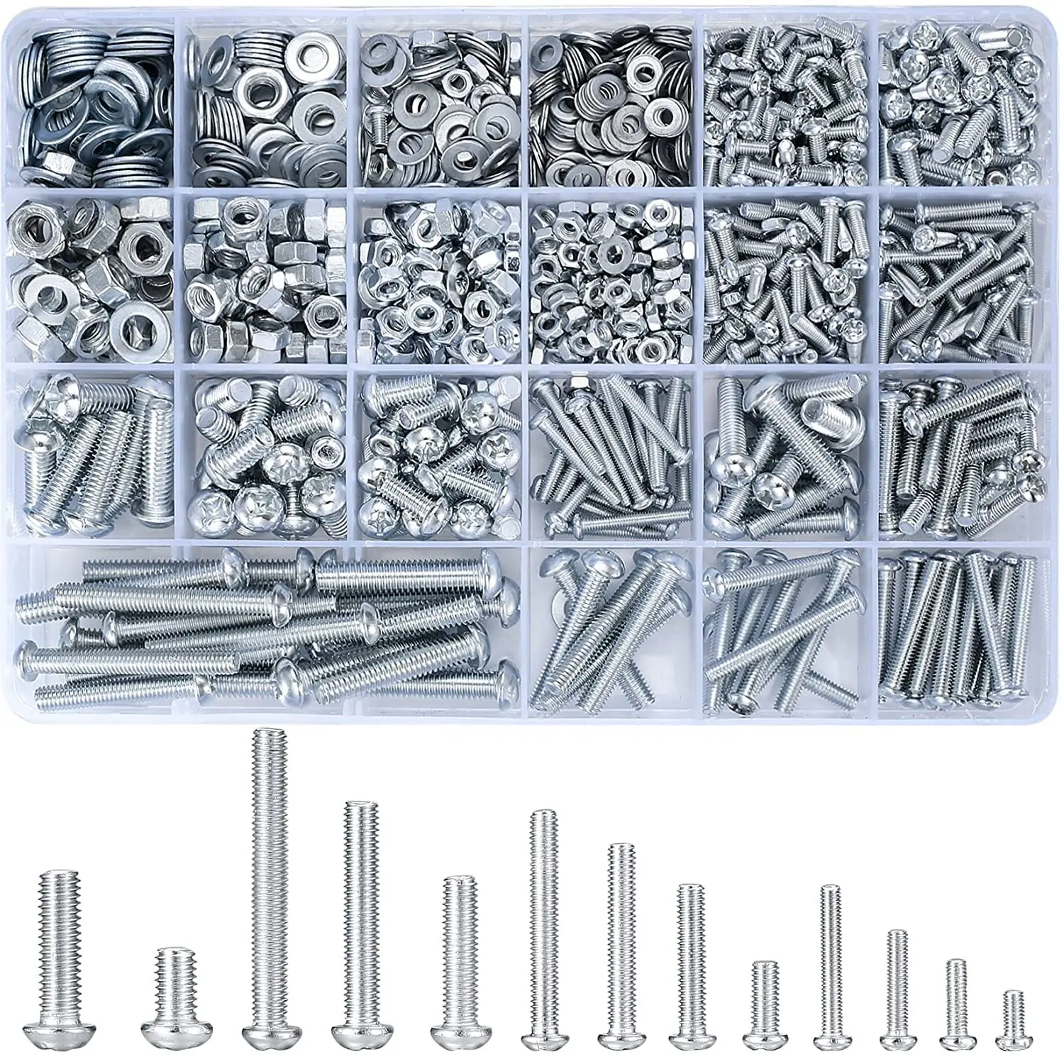 1080 count Screws  and Nuts Assortment Kit, Metric Machine Screws and Nuts and Flat Washers, M3/M4/M5/M6 Cross Slotted Round   Sets (C)