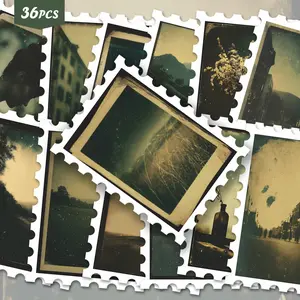 36pcs Retro Dark Tone Photography Style Stickers Pack | Gentle Vinyl Decals with Vintage Silhouette & Urban Landscape Designs | for Laptop, Water Bottle & Gift | for Nostalgia Lovers & Serene Vibe Enthusiasts Art Stickers