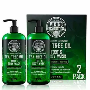 Viking Revolution Tea Tree Oil Body Wash Soap for Men - Helps Athlete's Foot, Toenail, Jock Itch, Eczema, Ringworm & Body Odors - (2 Pack)