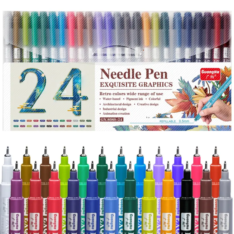 Needle Pen, Fine Point Pen with 12/24 Colors, Waterproof Archival Ink, 0.5mm Fineliner Ink Pens, Permanent Art Markers, for Artist Illustration, Sketching, Anime, Manga, Technical Drawing, Scrapbooking, Crafts, Art Drawing Supplies, Drawing Pens Set