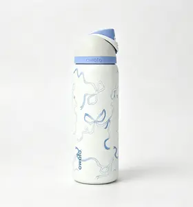 Owala 32oz Stylish Coquette Blue Bow Insulated Stainless Steel Water Bottle - Leakproof Travel Tumbler, 24H Cold Retention, Bottle Vacuum Flask, Elegant Portable Kitchenware Drinkware for Summer