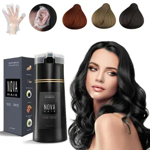 [US Shipping] NOVA Shampoo - Black Hair Dye Champu Para Canas 3-in-1 Natural Instant Gray Coverage for Men Women Herbal Cleanser Conditioner 250ml - Cleansing Haircare black hair dye shampoo