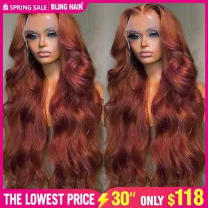 Bling Hair Dark Ginger Brown 13x6 Lace Front Wigs Human Hair Body Wave Frontal Wig 180% Density Reddish Brown Real Hair Wig 13x4 Transparent HD Lace Real Hair Wig Pre Plucked