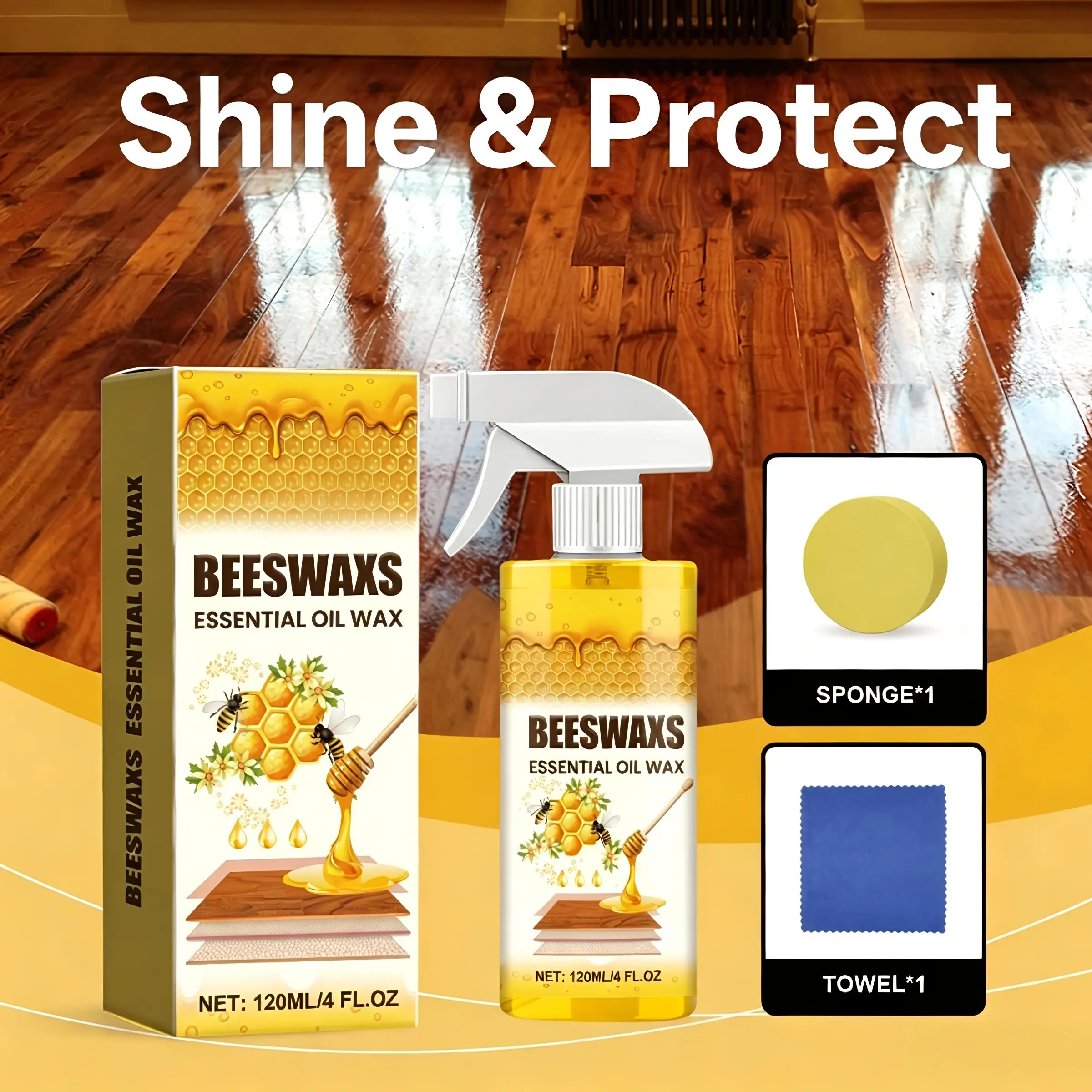 120ml Bee Wax Care Spray Set, Home Use Wood Floor Polish, Redwood Furniture Protection, Anti-Crack Maintenance, Beeswax Oil Natural Beeswax, Flooring & Furniture Wax Spray, Polish & Protection, Hardwood Floor Polish