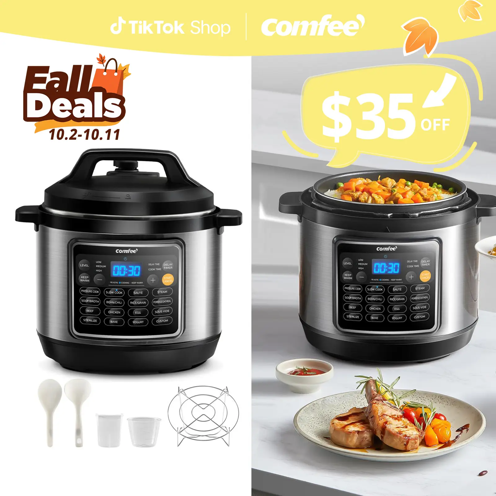 COMFEE’ 16 in 1 Electric Pressure Cooker, Instant Multi Cooker Olla de Presion Non-Stick Pot Yogurt Maker Rice Cooker Slow Cooker Sauté Steamer 8 Quar