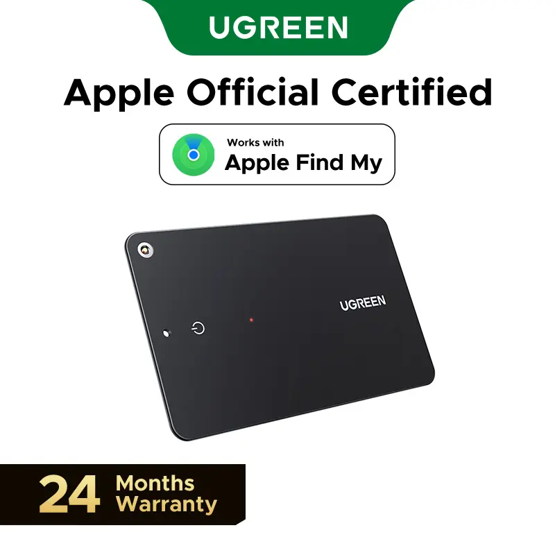 UGREEN FineTrack Slim Smart Finder Compatible with Apple Find My (Choose from Apple, Android, or Samsung Versions), Wallet Finder, IP68 Waterproof Rechargeable Bluetooth Tracker Card-Button Device Magnetic,Summer Sale
