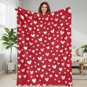 Romantic Hearts Flannel Blanket  Red and Pink Heart Print Design  Ultra Soft Cozy Lightweight Warm Throw for Bedroom Living Room Sofa Valentine Gift Anniversary Home Decor summerwins