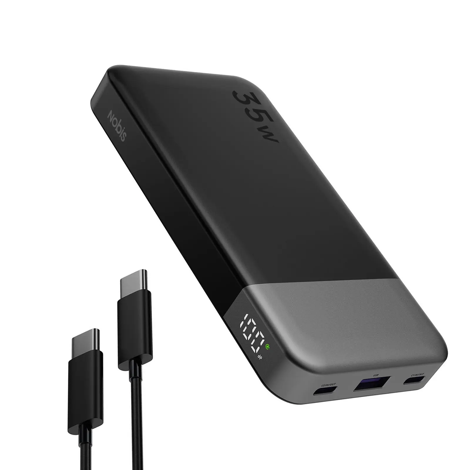 Nobis 35W 10000mAh Portable Power Bank - Compact Emergency Power Charging Solution for iPhone, MacBook, Galaxy, iPad, Mobile Devices, Portable EDC Mobile Phone Accessory - Black (No More Dead Batteries) Smartphone Chargeable, Edc Gear