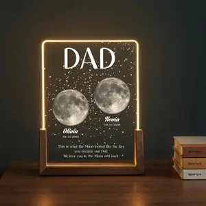 Moon Phase Dad Gift, Personalized Acrylic Plaque Light, Custom Night Sky Gift for Dad, Father’s Day Gift, LED Moon Lamp Keepsake