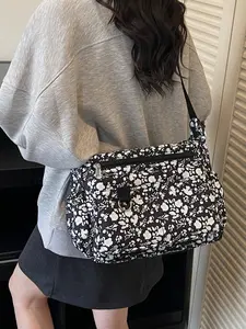 Floral Print Crossbody Bag, Adjustable Strap Casual Shoulder Bag, Multi-Layer Large Capacity Commuter Bag, Durable Daily Use Backpack