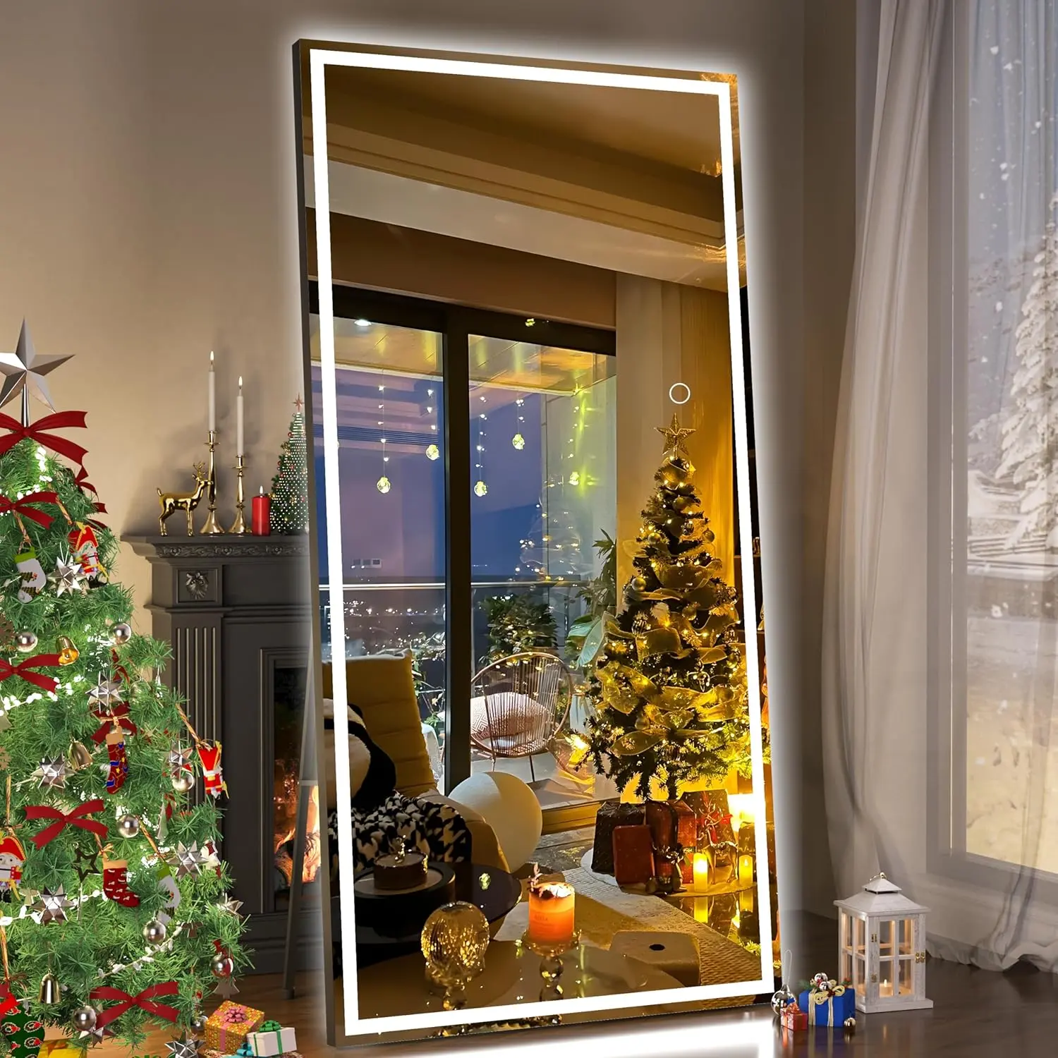 Hasipu Classic LED Light Tempered Glass Full Body Mirror - Aluminium Frame, Dimmable, Freestanding or Hanging Wall-Mounted, Durable Safety Home Decor for Room, Christmas Gift