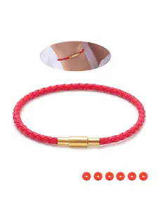 Bracelets for Women Braided Leather & 316L Stainless Steel with 18k Gold Plated Bracelets Lucky Gold Bracelets for Women, Red Pink Black String Bracelet Gifts, Stackable Bracelet, Exquisite Bracelet