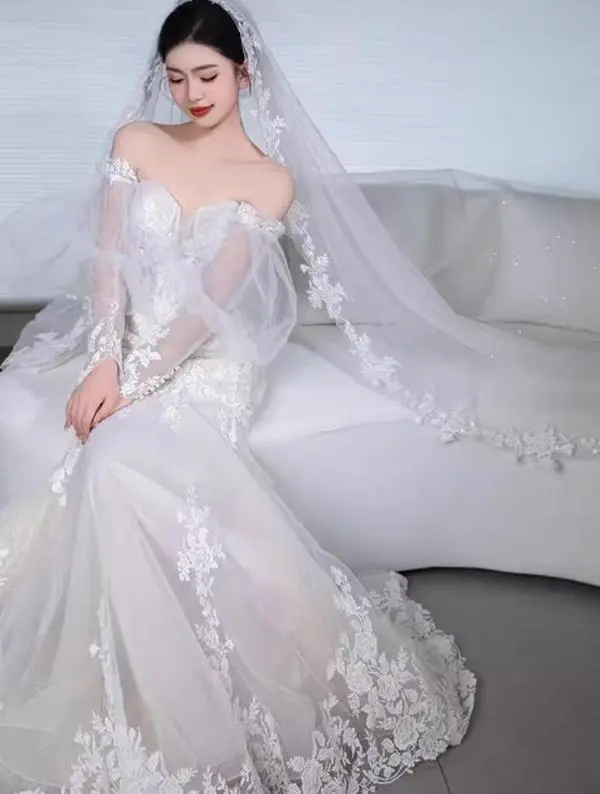 BRAND NEW : Lace Mermaid Wedding Dress 2024 New Bandeau Going Out Light Gauze Temperament Travel Photography Outdoor Lawn Wedding Trailing Dress  Fabric Bridal Sexy Slim Straight Style Womenswear Fit Hip Elegant Underwear Lady