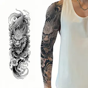 Dragon & Floral Pattern Temporary Tattoo Sticker, 16 Sheets Waterproof Long Lasting Fake Tattoo Sticker, Body Art Magic Tattoo for Men & Women