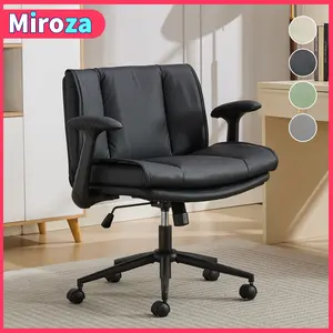 Criss Cross Chair with Flip-Up Armrests Leather, Cross Legged Office Chair on Wheels, Comfy Swivel Chair with Wide Seat for Home Office, Vanity, Accent, Ergonomic Desk Chair Adjustable