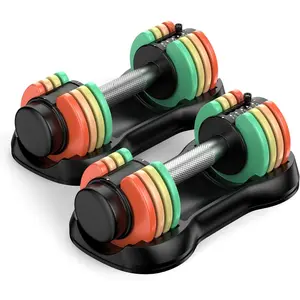 Adjustable Dumbbell Set, Pair 12.5LB/22.5LB, 5-IN-1 Free Weight Set with Rainbow-Colored Weight Plates & Anti-Slip Handle for  Gym Strength , Compact Size for Women Men Full   Workout