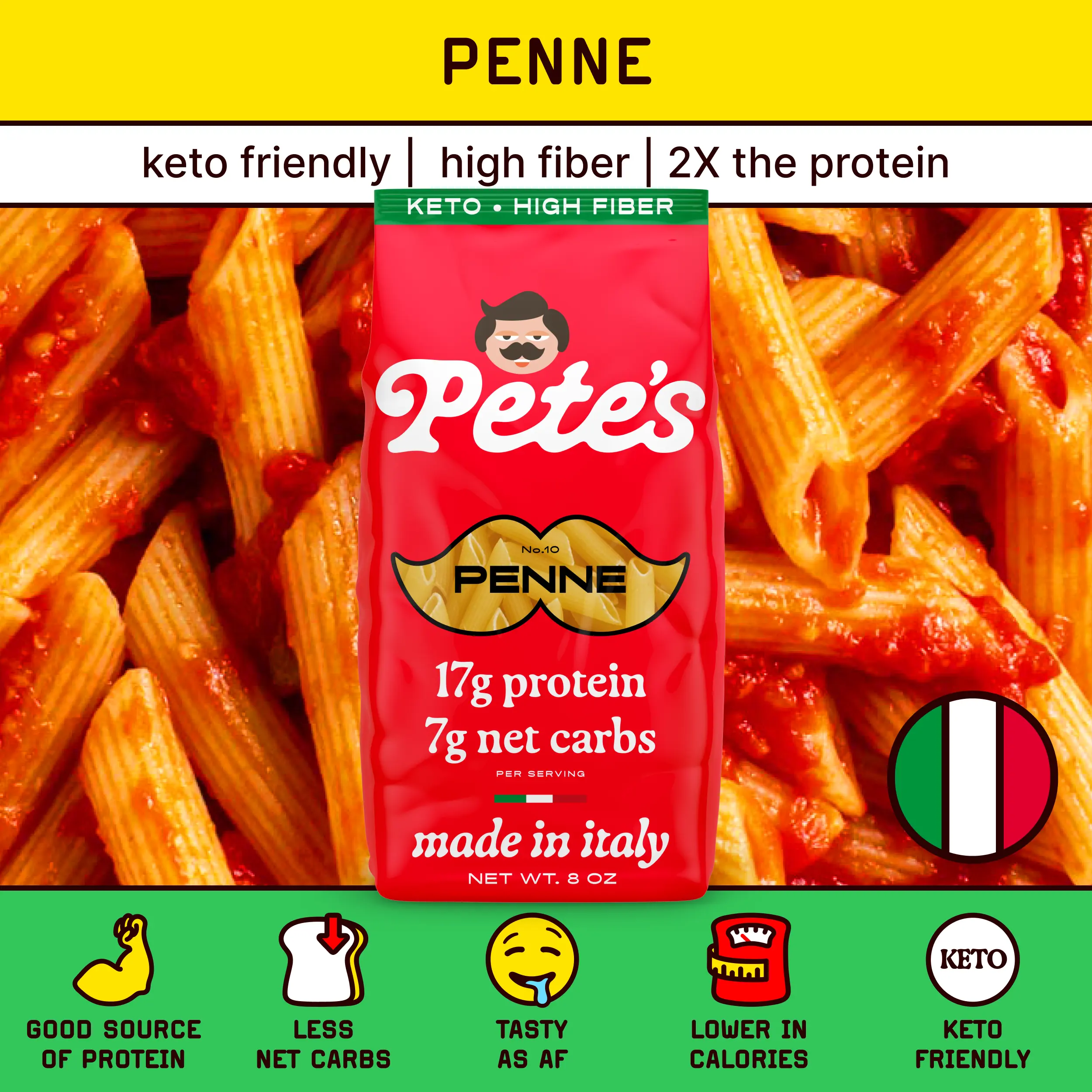 Penne – High Protein, Low Carb, Healthy, Keto, Made in Italy | Pete’s Protein Pasta