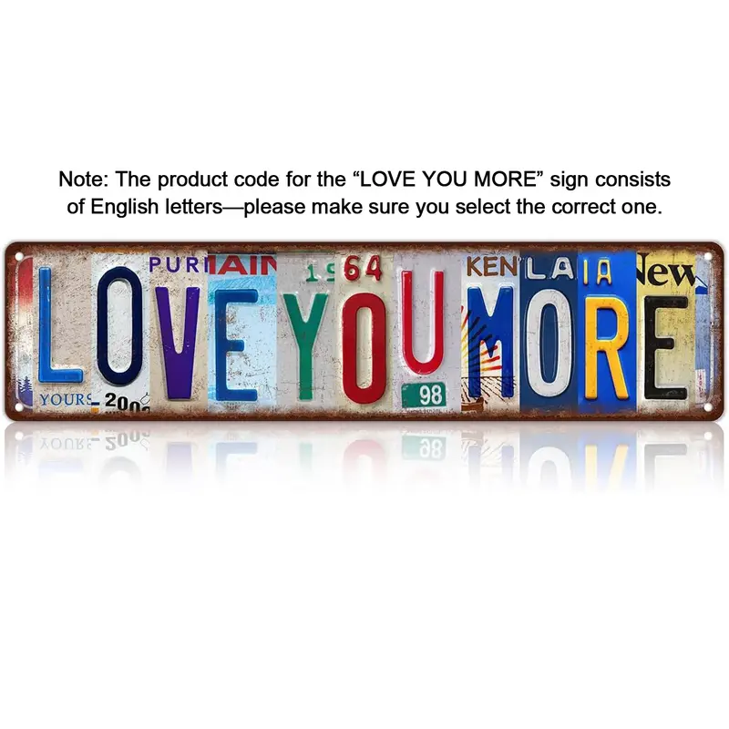 Vintage "Love You More" Metal Tin Plaque - 16x4 In Retro Waterproof Garage Sign, Unique Decor Vintage Plaque Decoration, Quick Wall Setup, Bathroom Fit, Outdoor-Ready Home Decor Gift