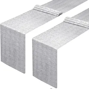 30 Packs 12 x 108 inches Sequin Table Runner Glitter Silver Mesh Fabric for Wedding Party Home Celebration Event Decorations