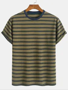 Men's Colorblock Striped Print Short Sleeve Tee, Regular Fit Casual Comfy Round Neck T-shirt for Summer, Casual Trendy Tee, Fashion Men's Top for Daily Wear, Casual Style Tee, Casual Menswear