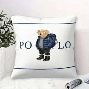 Polo Bear Pattern Square Pillow, Sofa Cushion, Creative Decorative Cushion, Soft and Comfortable Design, Perfect for Sofa and Bed, Ideal Gift for Relaxing Moments