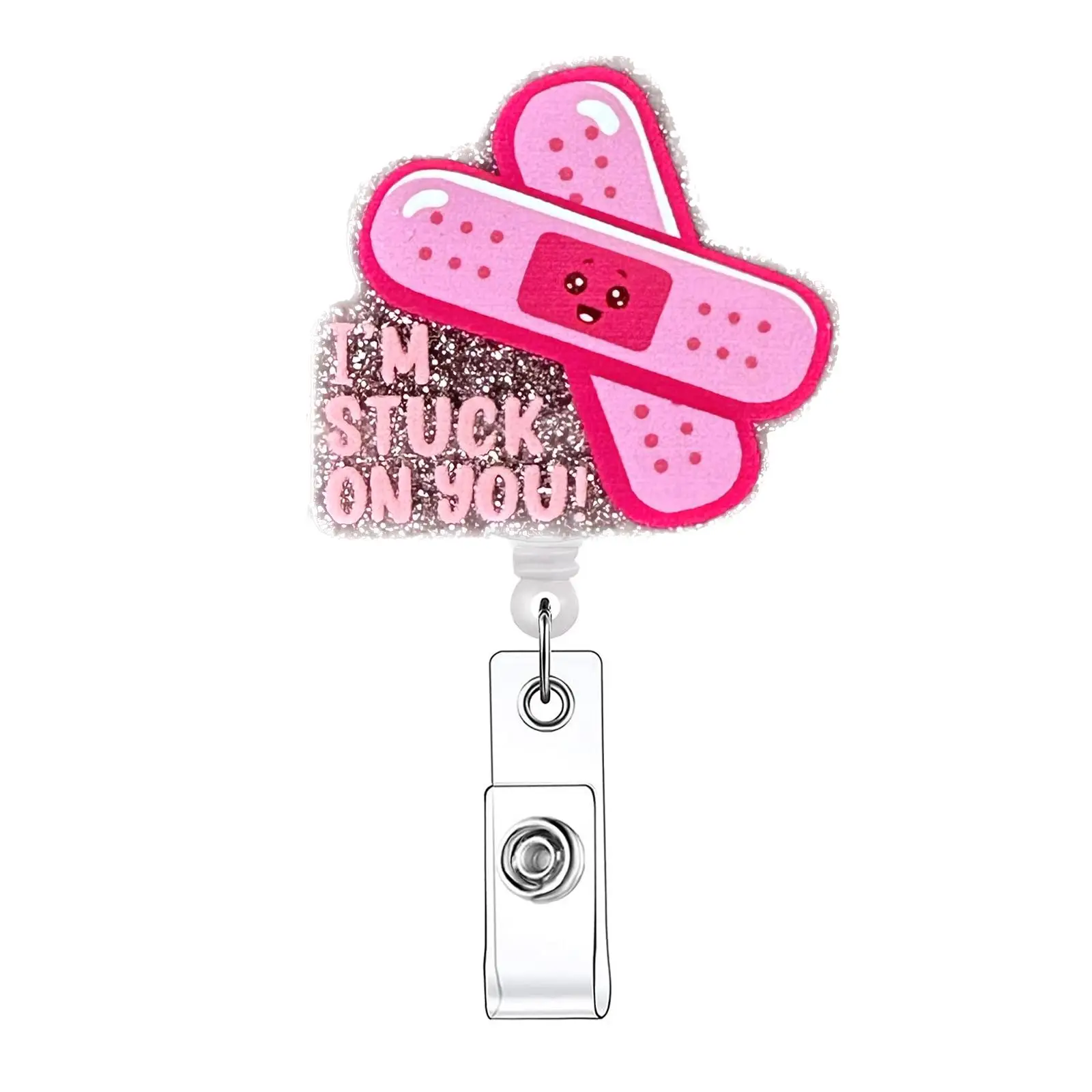 Cartoon Band Aid Design Badge Holder, 1 Count Portable Identification Badge Reel, Name Badge Holder for Nurse Doctor Student Volunteer Employee