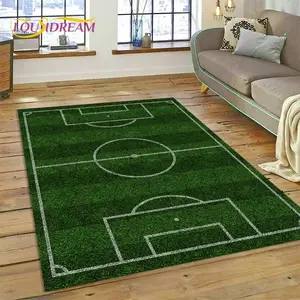 Realistic Soccer Field Flannel Area Rug - Green Grass Pitch Print Soft Mat for Game Room & Kids Bedroom, Non-Slip Sports Decor Rug #SoccerFieldRug #GrassPitchMat #GameRoomSportsDecor #RealisticFieldCarpet #NonSlipFlannelRug