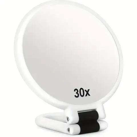 30x Magnifying Dual-Sided Handheld Makeup Mirror, 360° Adjustable Handle for Travel, portable vanity mirror, Cosmetic Mirror, Ideal for Makeup and Skincare, No Batteries Needed, Travel Hand Mirrors, Hand Held Mirrors with Handle