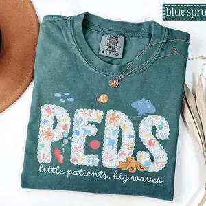 PEDS Nurse Comfort Colors Shirt • Pediatrics Ocean Animal Tee • PEDS ER Icu Ma Gift • Pediatric Nurse Little Patients Big Waves Tshirt