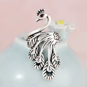 Vintage Thai Silver Plated Phoenix Peacock Adjustable Ring (Size 6-7.5)