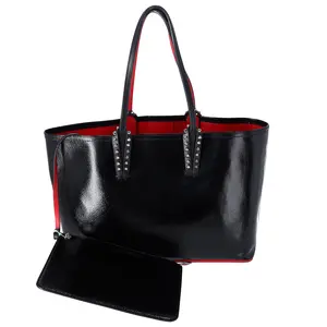 Pre-owned christian louboutin Faux Leather Tote Bags Cabata Small Tote Black Solid 1185006 Black Patent Leather