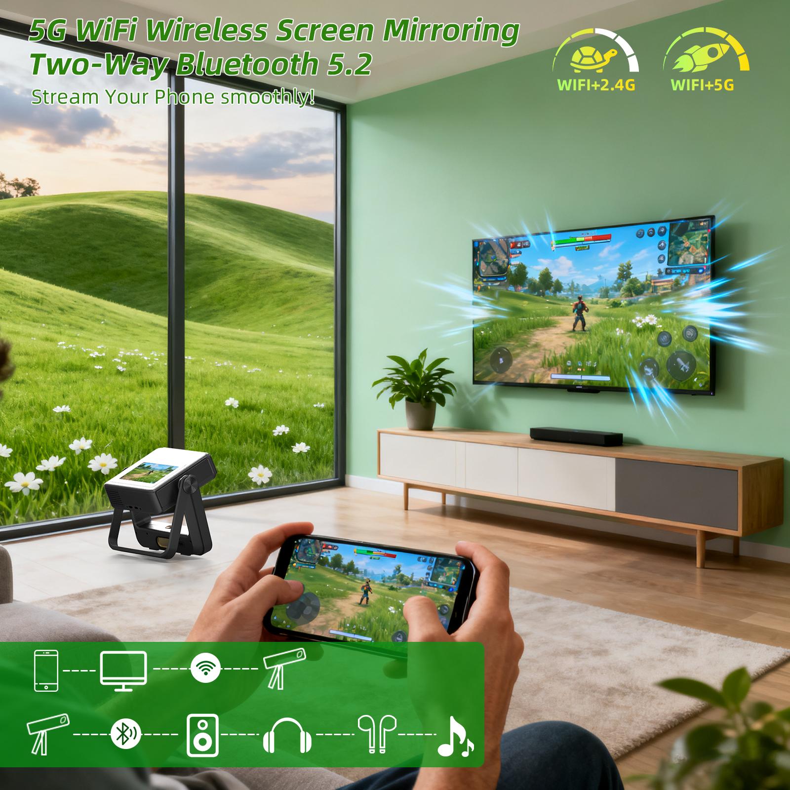 XBJ A5PRO projector, Bluetooth 5.2, 4K/1080P, smart touch screen—suitable for outdoor movies and gaming, home theater, and business presentations; wireless screen mirroring, ideal for camping and similar scenarios.