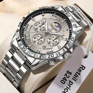 LOUIEJUELEN Commander Series Men's Luxury Swiss Multi-Function Business Watch - Sapphire Crystal, Stainless Steel Bracelet, 40mm Dial, Waterproof, Shockproof, Luminous Display, Ideal for Business & Social Occasions