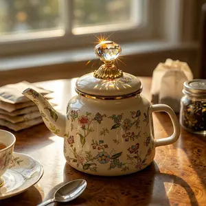 Vintage Floral Enamel Tea Pot, Perfect Teapot, Handmade Coffee Pot and Water Kettle for Home, Restaurant, Outdoor Tea Time, Elegant Design