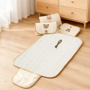 Baby Embroidered Diaper Pad, Newborn Portable Washable Nappy Changing Mat, Dual-Sided Foldable Nap Mat with Hanging Rope, Waterproof Leakproof