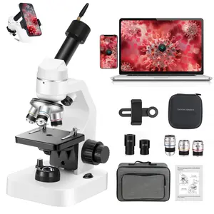 Monocular Composite Microscope for Beginners with 40x-2000x Magnification, Dual LED Light Sources, 10x Lens, 40x Lens, Electronic Eyepiece, Suitable for School Laboratory & Educational Science Use