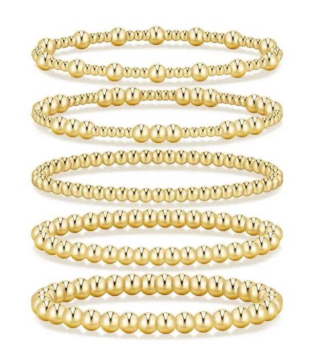 17KM Gold Bracelets Jewelry for Women, Waterproof Beaded Strand Bead Ball Bracelet Stack, Adjustable Bracelet for Gifts, summerwins,summeroutfits,vacationoutfits,beachoutfits