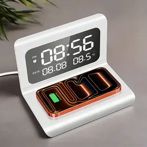 3 in 1 Wireless Charger, Time Temperature Display, Alarm Clock for Bedroom Desk, Fast Charging Dock Station for iPhone Samsung summerwins