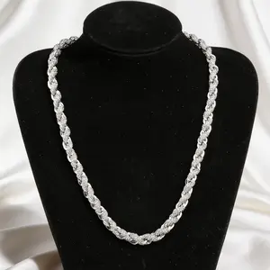 Hip Hop Luxury Iced Rope Chain Bracelet Necklace Moissanite Gold Silver Plated Trendy Aesthetic Affordable Bling Jewelry Set Gift