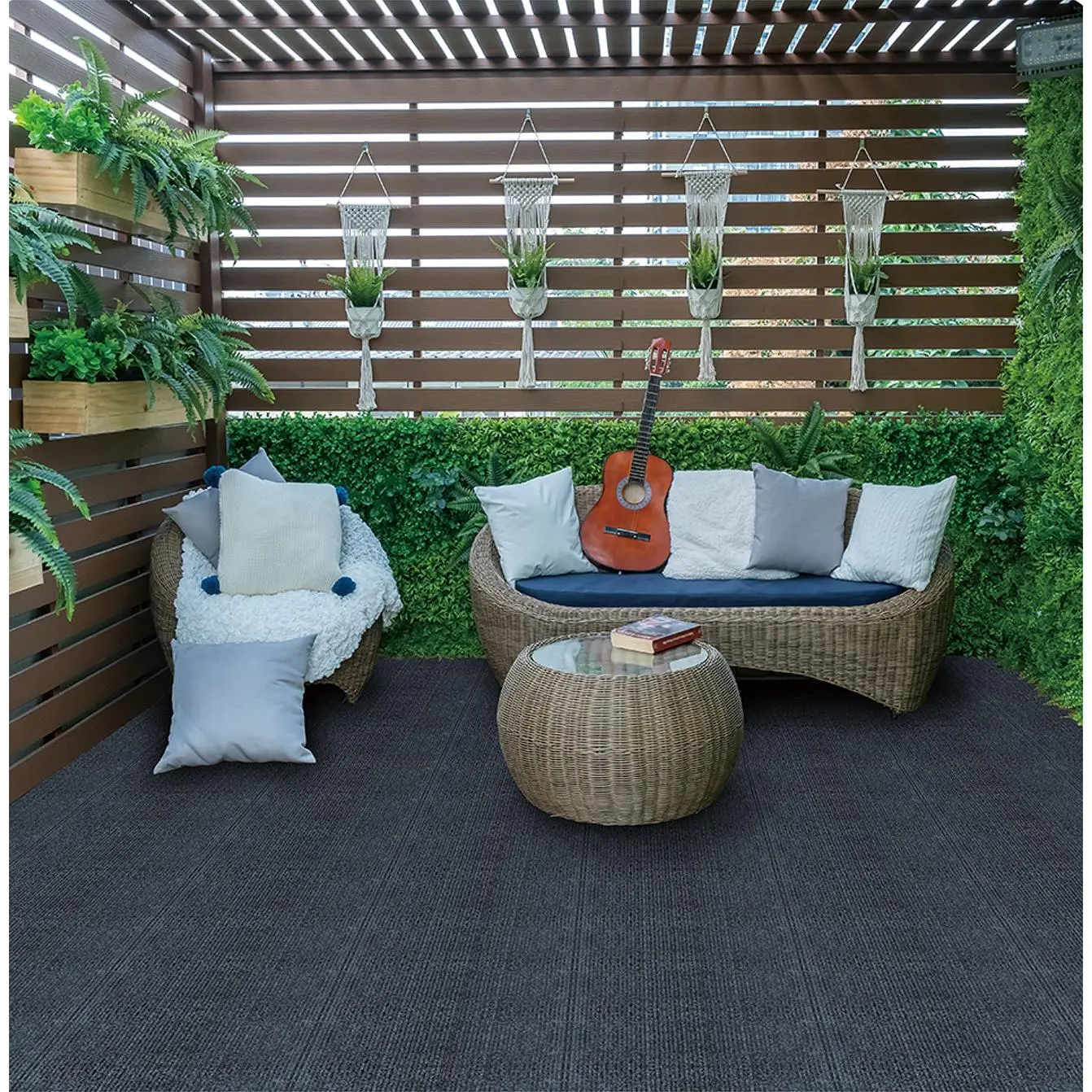 36-Pack 12" Interlocking Rubber Carpet Deck Tiles, DIY Modular Panels, Small Deck Rubber Flooring for Indoor, Porch with Easy Quick Installation