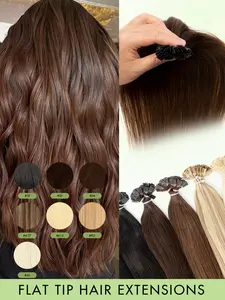 Flat Tip Hair Extensions, Human Hair Extensions 12-22 Inches Natural Color Straight Remy Hair, Keratin Invisible Wefts, Seamless Blend No Hair Damage, Easy to Apply, Hair Volume Enhancement, Versatile for Commute, Party & Daily W, Real Hair Extensions