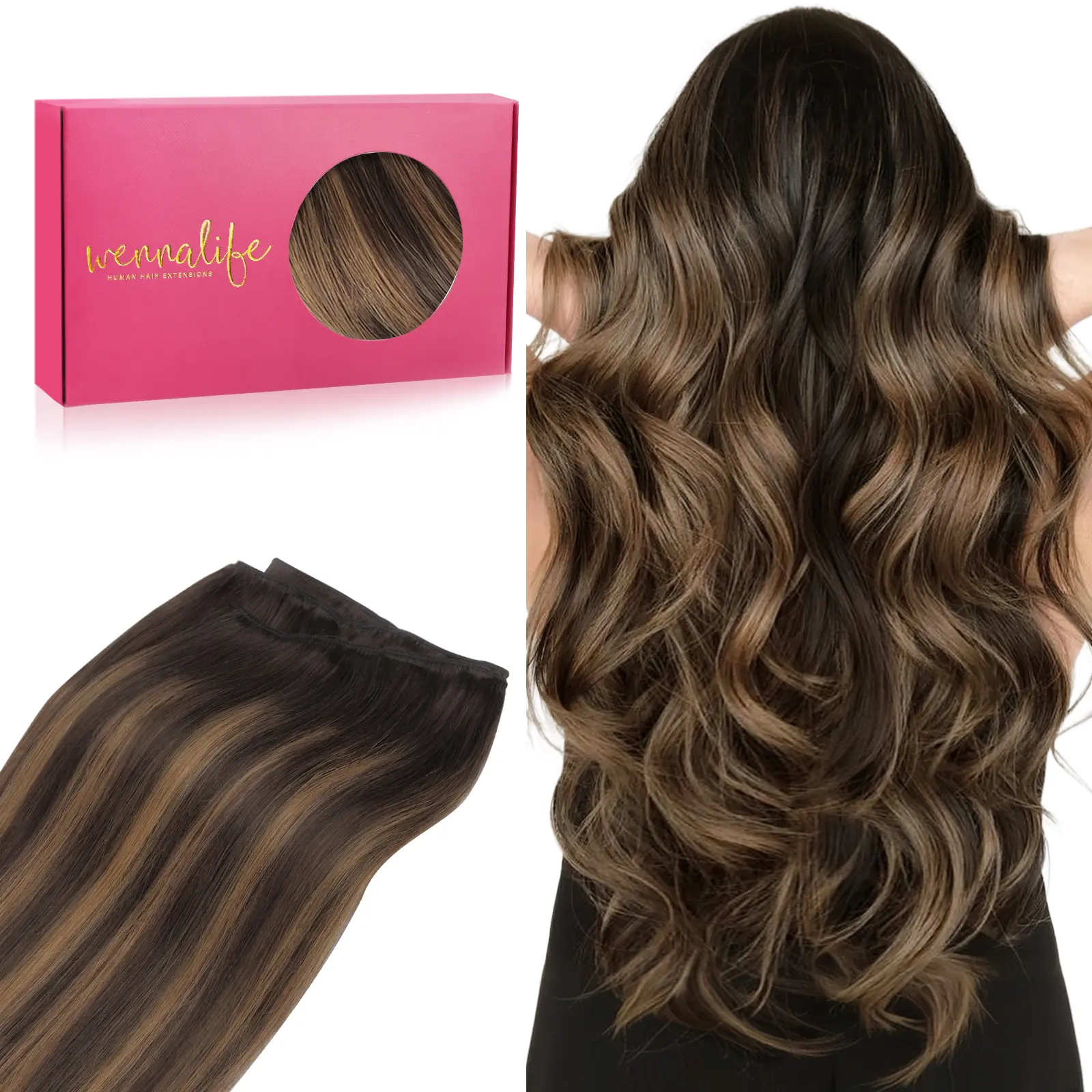 WENNALIFE Sew in Silky Salon Hair Extensions Dark Brown to Chestnut Brown Human Hair 80g to 100g Machine Weft Hair Extensions #TikTokShopSummerSale